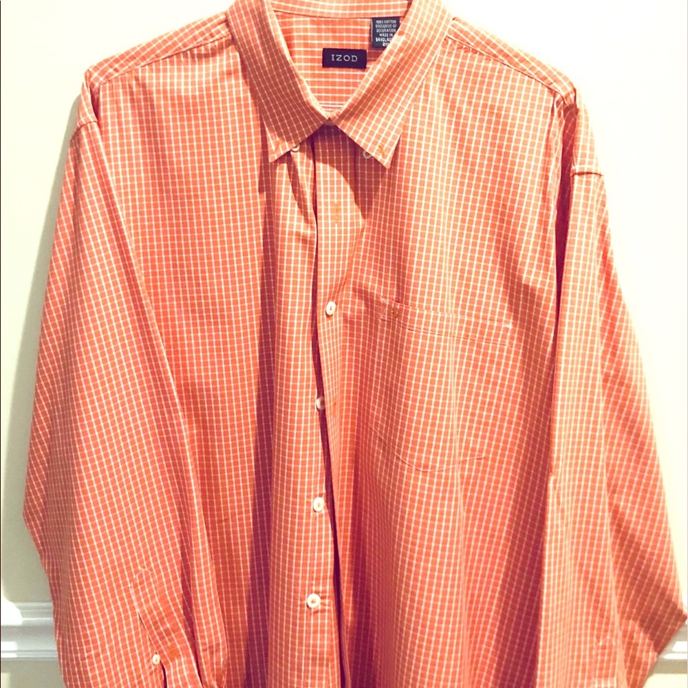 IZOD orange checked Button down shirt.EX Cond.